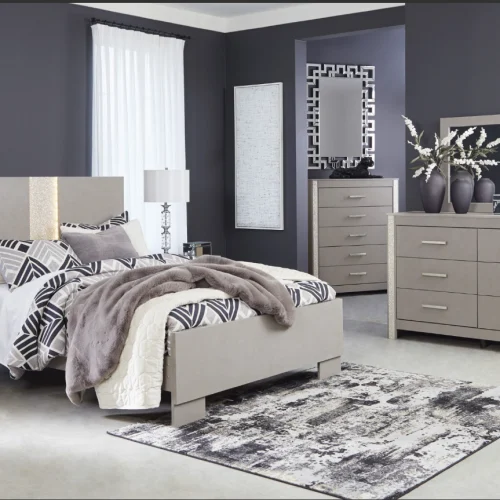 BEDROOM SET - B1145 4 PC QUEEN PANEL BED DRESSER MIRROR 1 NIGHTSTAND