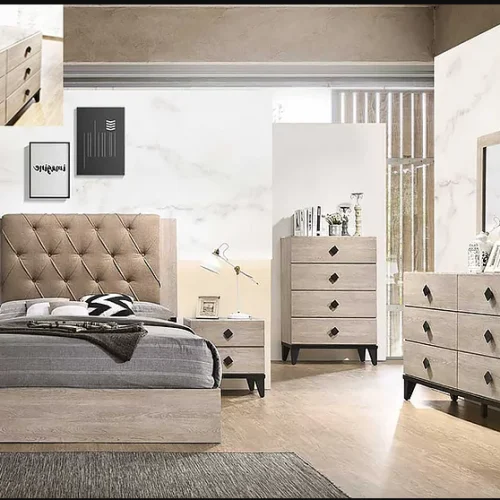 bedroom set 5 pcs - B1400 Giza Queen size bed dresser mirror 4 drawer chest 1 nightstand