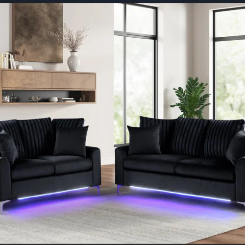 living room - celina black sofa and loveseat w led