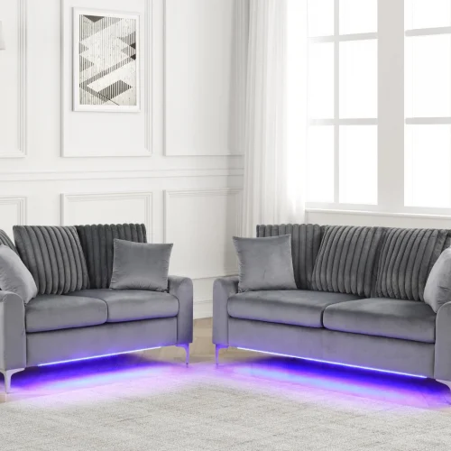 living room set - celina sofa and loveseat charcoal w led